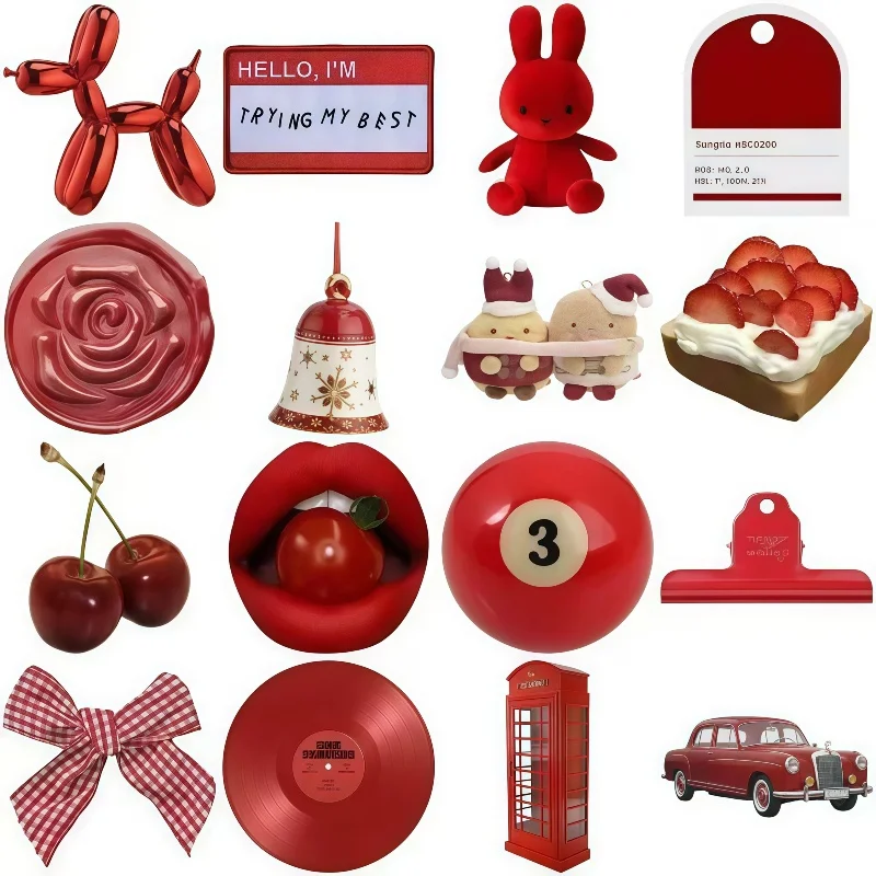 58 قطعة من الملصقات الجمالية الحمراء لتزيين الرسوم المتحركة اللطيفة لمجلة القصاصات DIY ملصق الهدايا لوازم القرطاسية Kawaii #4