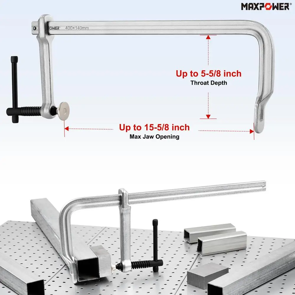 Сверхмощный набор зажимов для глубокой горловины F из 4 зажимов для сварочных стержней 15-5/8 x 5-5/8 дюймов, сила зажима 810 кг