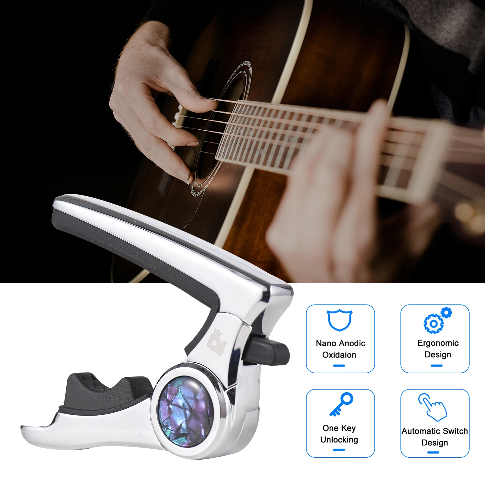 DK iP-1Pro Multifunctional Guitar Capo Zinc Alloy Guitar Tone Changer with PU Leather Pouch for Acoustic Electric Guitars Bass