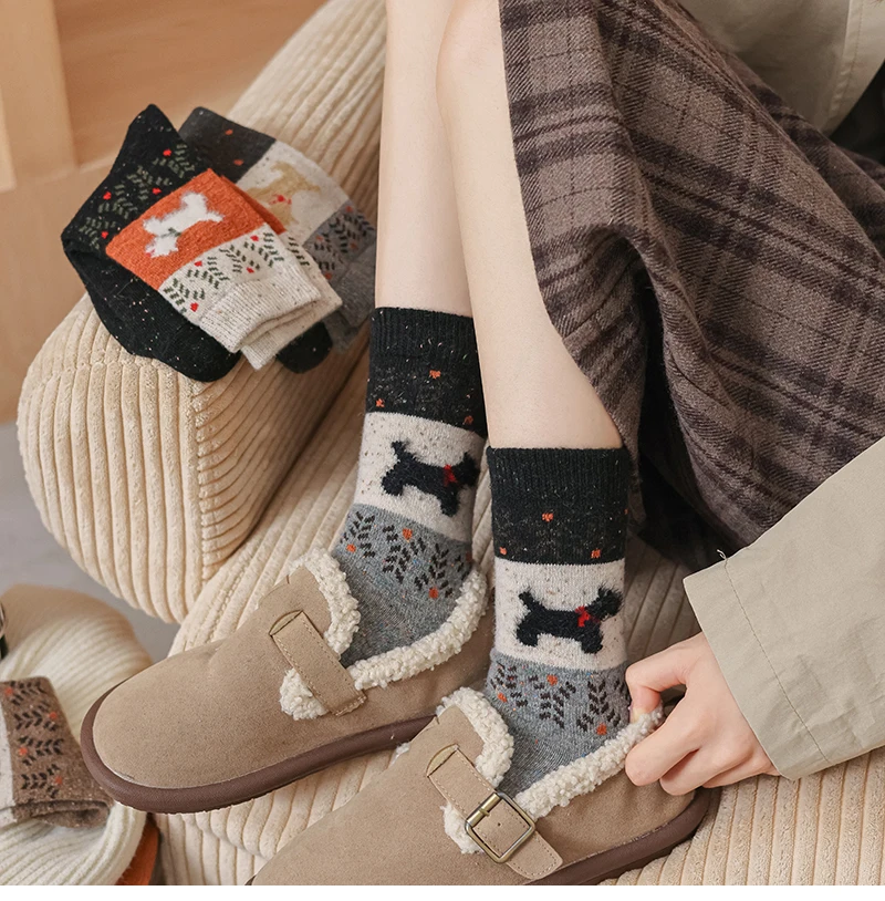 

Women's Warm Socks Cartoon Puppy Socks Thick Kawaii Japanese Floor Cashmere Pattern Creative Cute Socks High Quality (EU35-40)