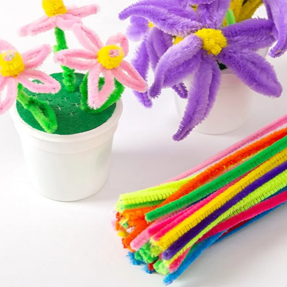 100 PC Plush Stick สีสัน Chenille ลําต้นท่อทําความสะอาดตุ๊กตา Tinsel Stem สาย Twist Stick ผม DIY CRAFT ของเล่นเพื่อการศึกษา
