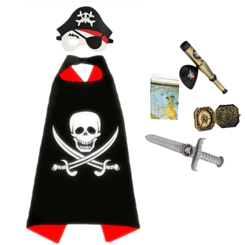 

Boy Girl Party Clothes Skull Pirate Cosplay Costumes Pirate Cloak Mask Hat Toys Set Halloween Birthday Party Gifts Role-playing