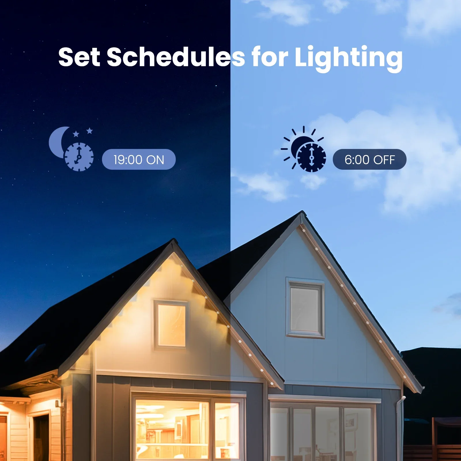 MOES Tuya WiFi Smart Eaves String LED Lights Outdoor IP67 Waterproof 1600 Million RGB Color RF Remote Control Alexa Google Home