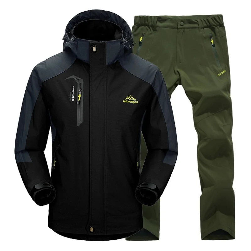 Imagem -05 - Outdoor Impermeável Caminhadas Jacket Conjunto Homens Primavera Outono Respirável com Capuz Cabolsa Trekking Camping Escalada Windbreaker Terno Esportes