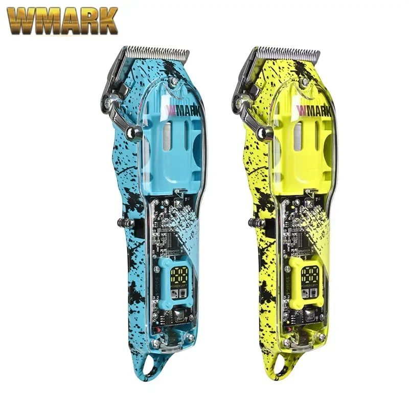 NEW WMARK NG-408 Yellow/Blue Color Transparent Style Rechargeable Clipper Cord & Cordless Hair Trimmer with Fade Blade