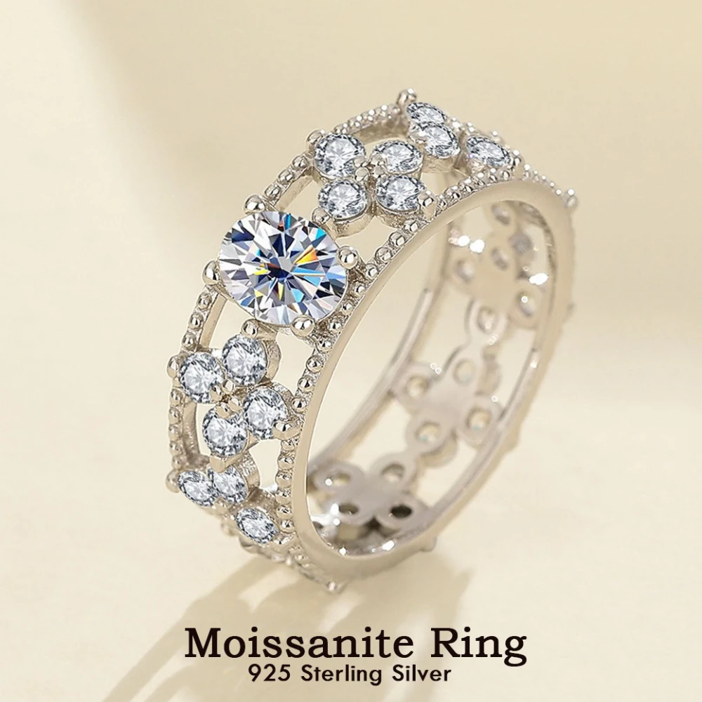 

Hollow Out Design 1CT Moissanite Rings 925 Sterling Silver Four-leaf Clover Diamond Engagement Band Women Jewelry GRA Certified