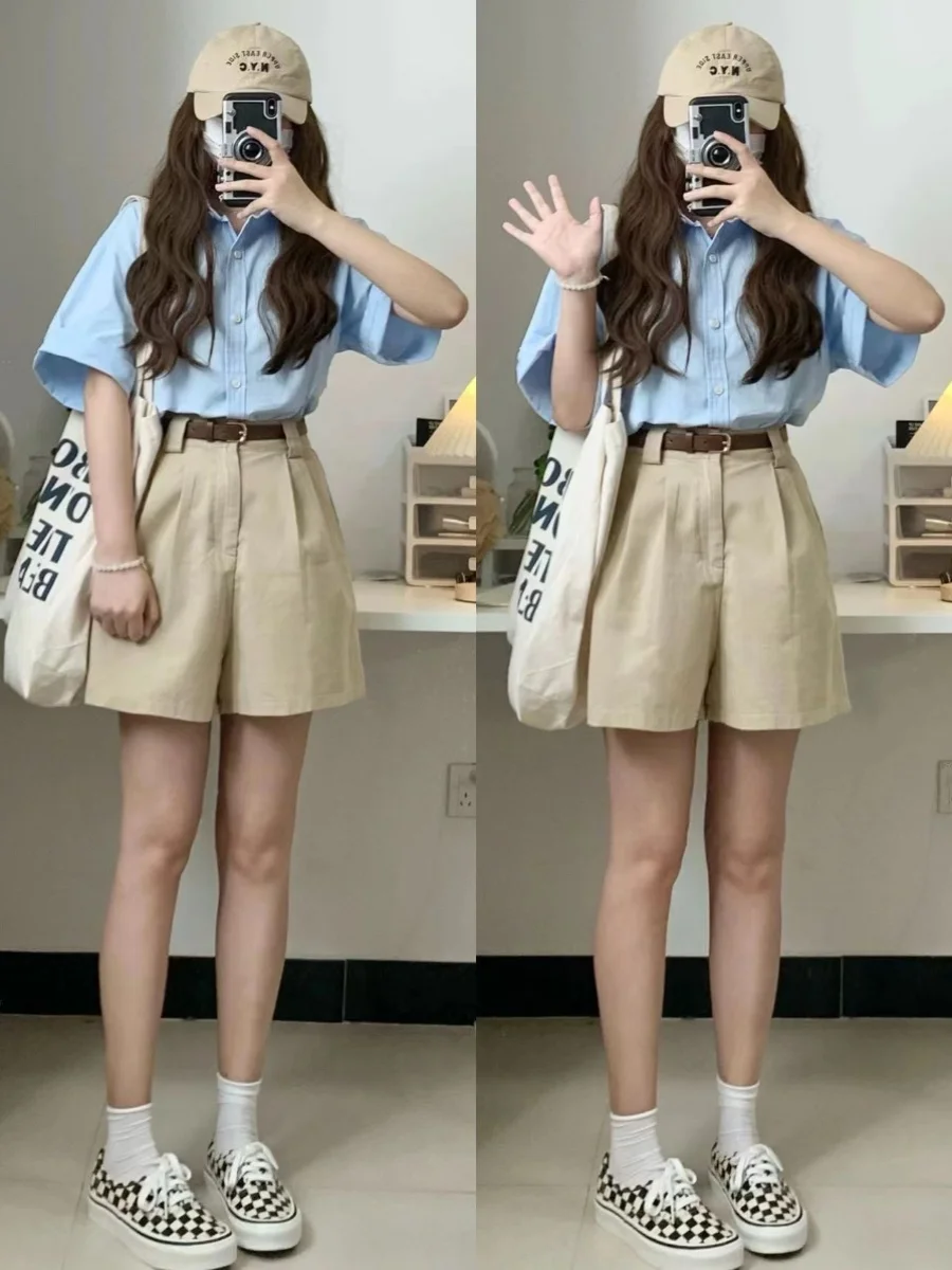 Khaki Casual A-Line Shorts plus Size Women's Summer New Cotton Linen Wide Leg Five-Point Loose Fat M Suiting Mid-Pants
