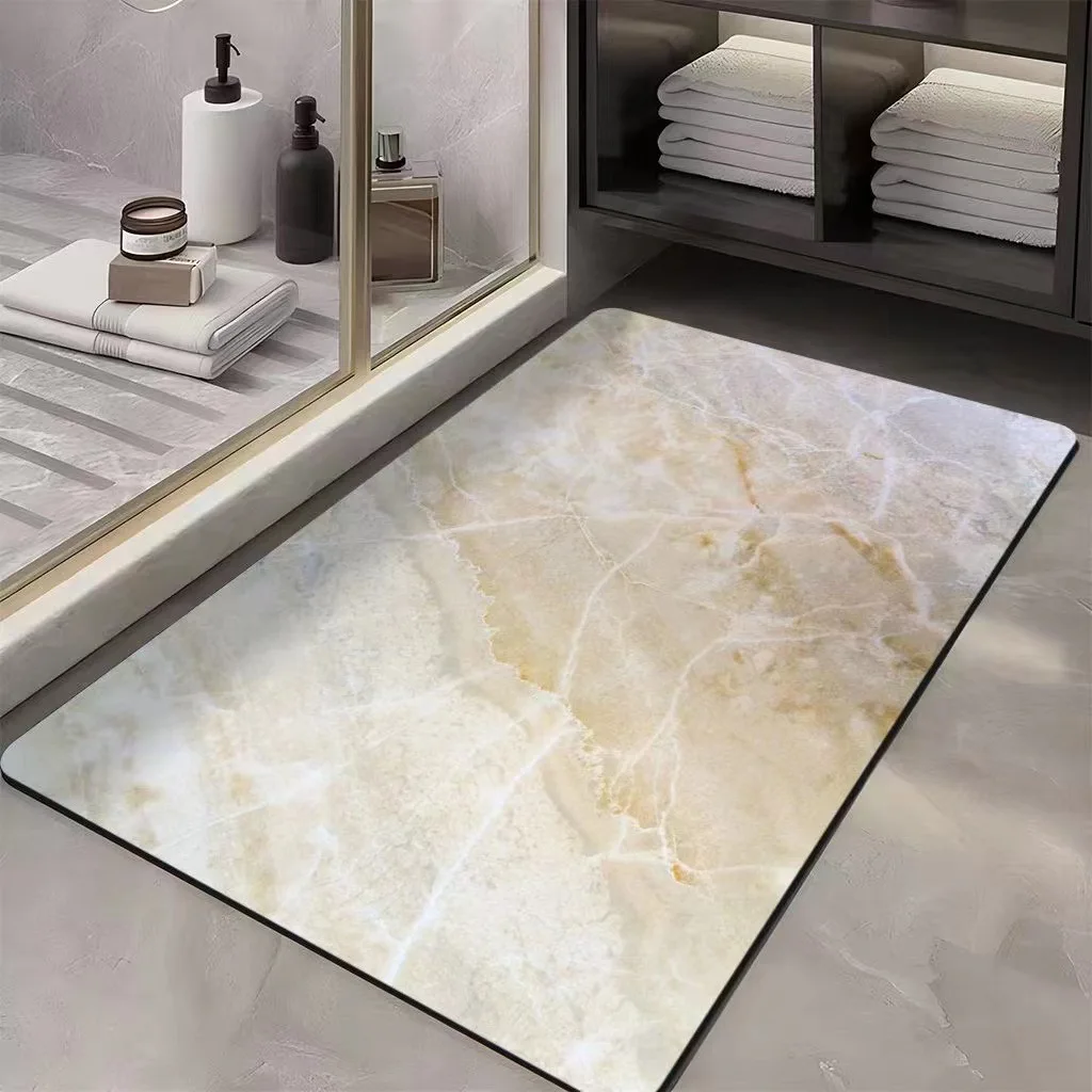 Light luxury marble, diatom mud, water-absorbing quick-drying floor mat, non-slip and dirt-resistant at the bathroom door