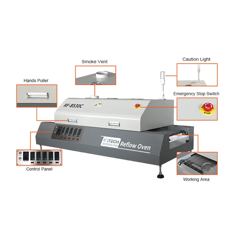 Infrared SMT Reflow Soldering Machine SMT Reflow Oven Machine Reflow Heater Reflow Oven 5 Zone For Pcb Welding