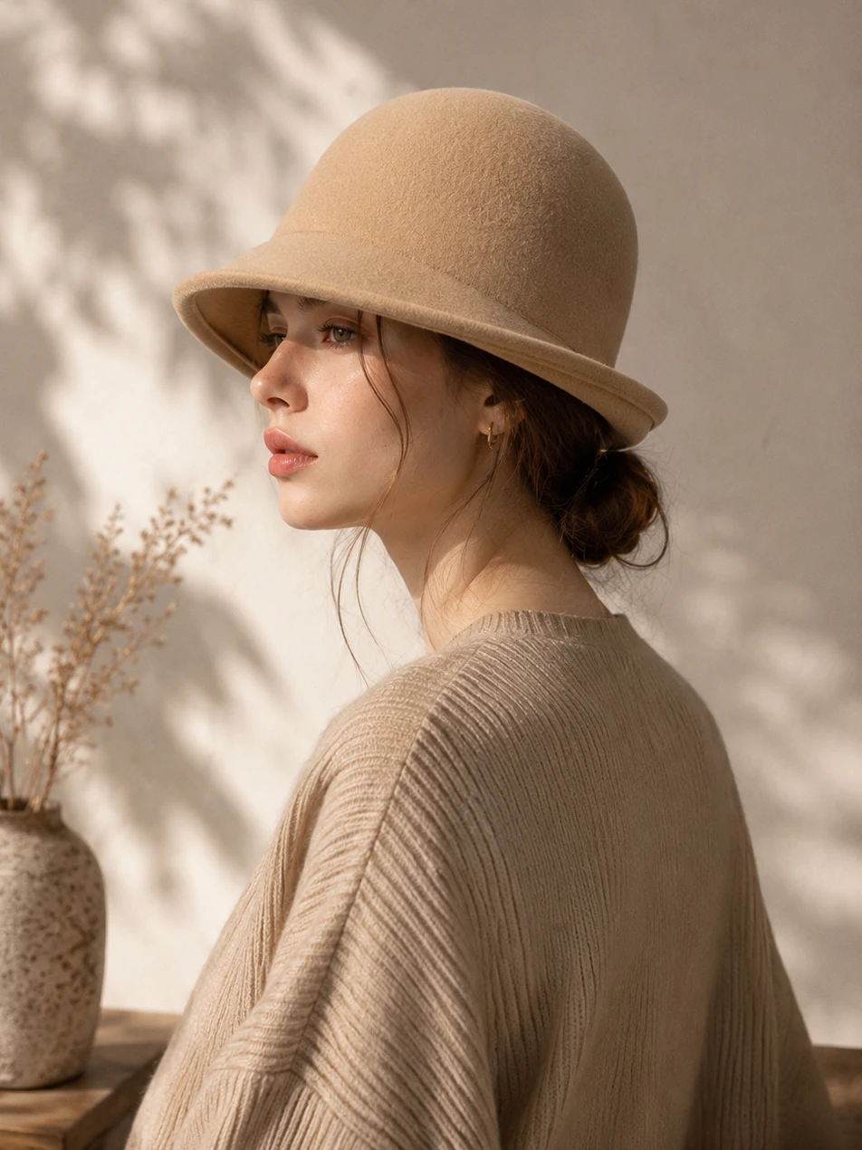USPOP Women's 100% Wool Structured Cloche Hat Adjustable Winter Hat