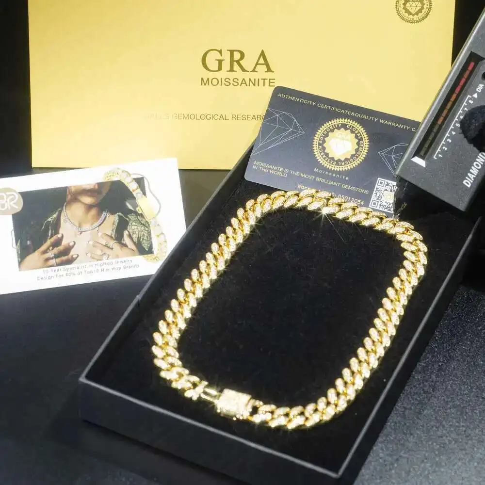 

Selling Gold Plated Vvs Moissanite Link Cuban Chain Pass Diamond Tester Round Brilliant Cut 925 Silver Necklace