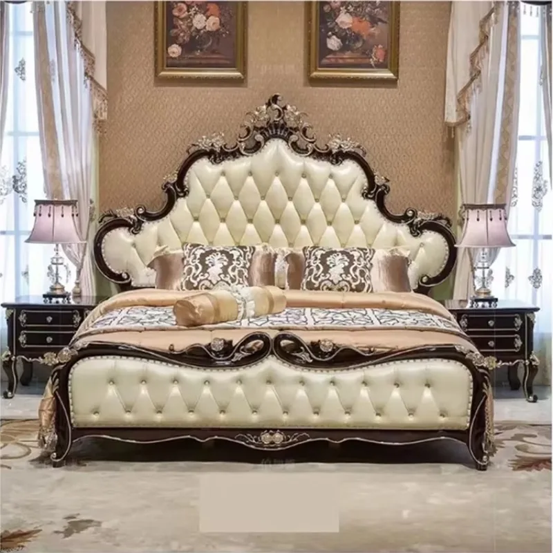 Malo Ruim Luxury European Solid Wood Carved King Bed Royal Princess Style Furniture Home Hotel Bad