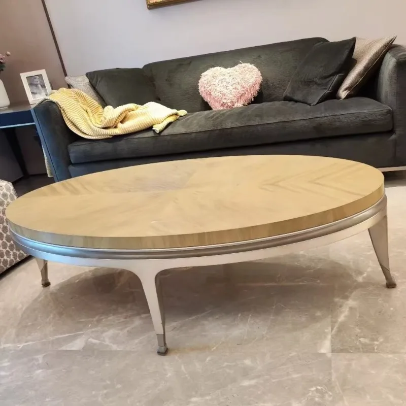 American modern American light luxury solid wood oval champagne gold coffee table coffee table curved feet