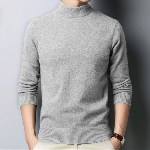 Imagen 2 del producto Nuevo Otoño/Invierno suéter de cuello simulado hombres jerseys de Color sólido hombre medio cuello alto prendas de punto marca de moda Casual ropa para hombre
