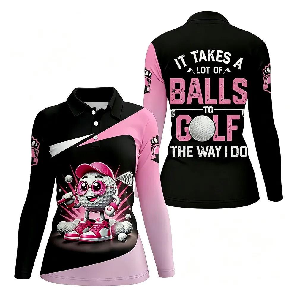 Women's Cat Golf Polo Shirt Long Sleeve Cartoon Graphic Casual T Shirt Sportswear Fashion Streetwear Outdoor Training Top