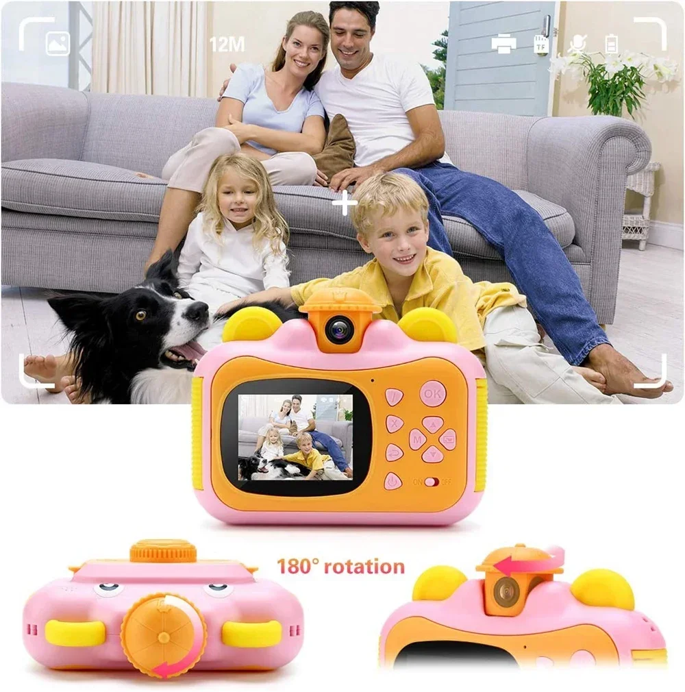 Children's Instant Camera 1080p Video Kids Digital Cameras 12MP Selfie Camera For Girls Birthday Gift Printer Camara With Paper