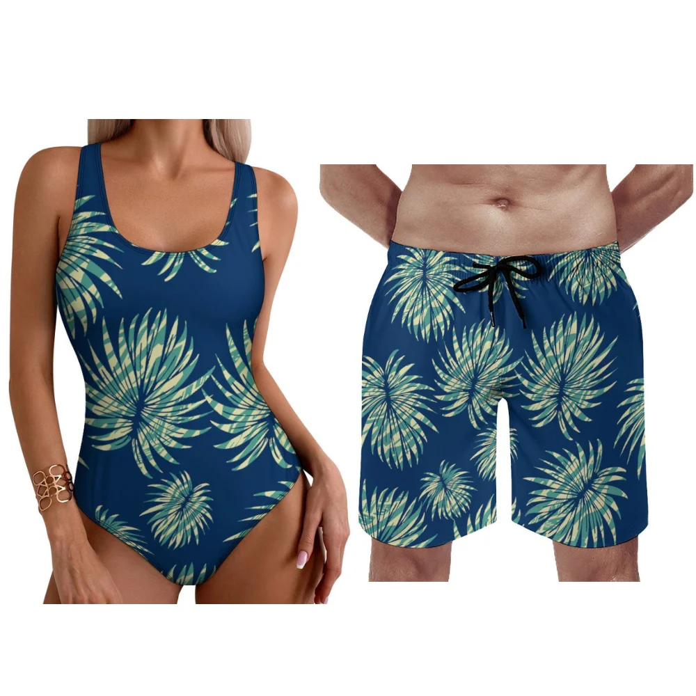 Aanpasbare Polynesische dames tankini heren zwemshorts hibiscus palmprint Hawaii 2025, nieuwjaars strandkledingset