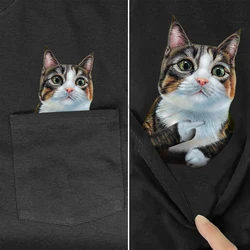 CLOOCL Animals Cats Cotton T-Shirts Funny Tabby Middle Finger Printed Pocket T-shirt Mens Women Short Sleeve Shirts Hip Pop Tops
