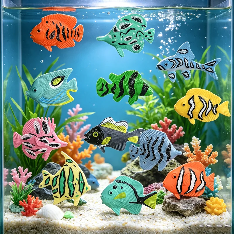 Oenux Tropical Fish Figurine Set Clownfish Angelfish Butterflyfish Lionfish Model Realistic Statue Collection Simulation Animal