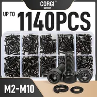 Up to 1140 M2 M2.5 M3 M4 M5 M6 M8 M10 Black Hex Socket Cap Head Screws Set DIN912 12.9 Grade Carbon Steel  Allen Bolts Nuts Kit