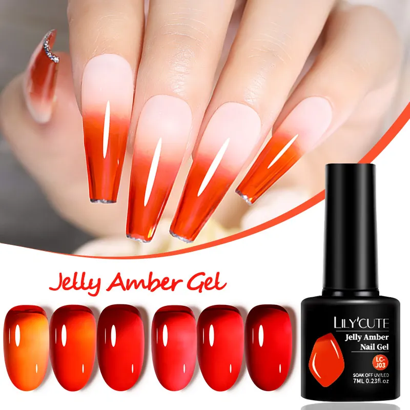 LILYCUTE 7ML Autumn Translucent Amber Nail Gel Polish Gradient Caramel Color Semi Permanent UV Dull Jelly Gel Nail Varnishes