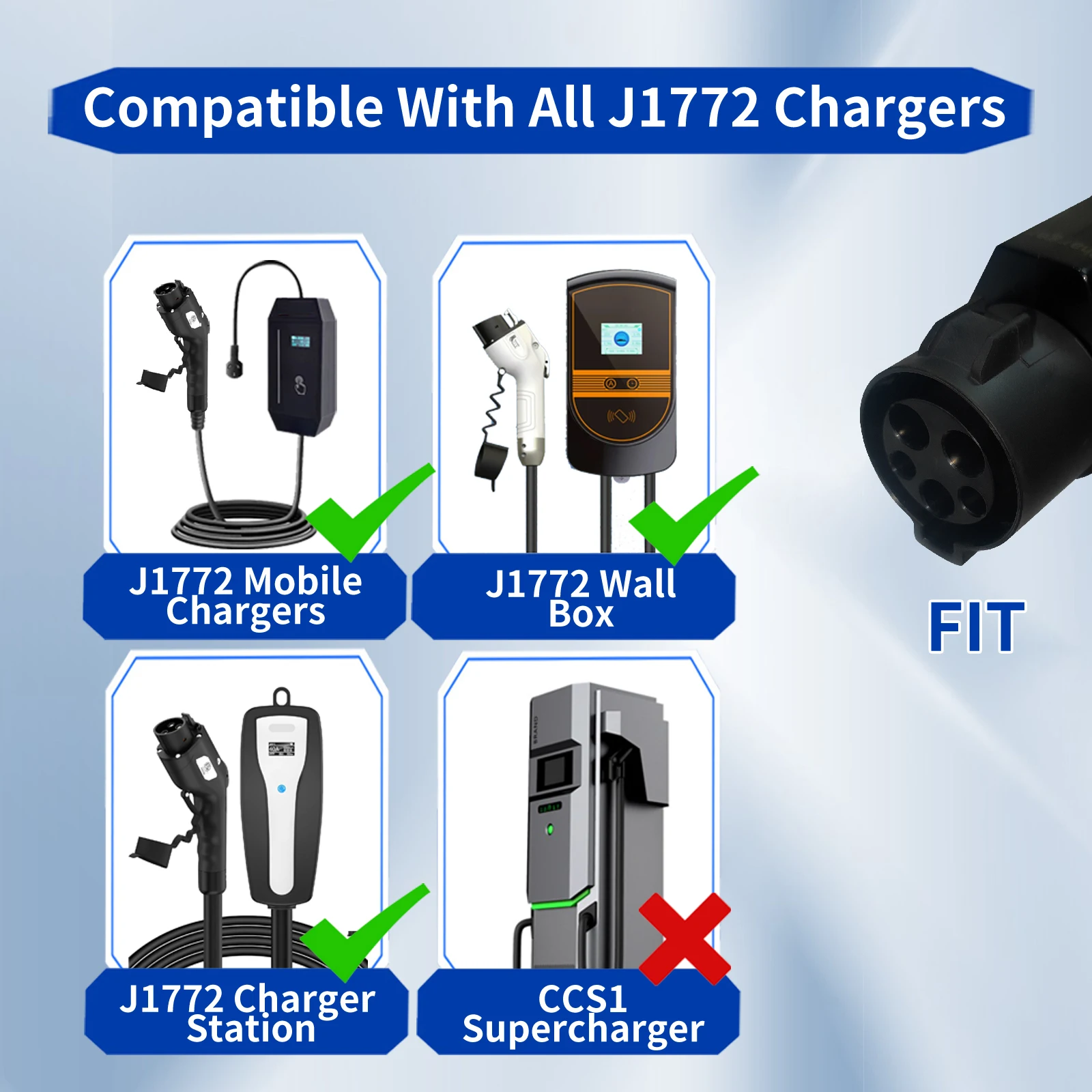 SUSUTOO-EV Adaptador de carregador, J1772 para IEC62196, Tipo 1 para Type2, 32A, 1Phase, 7.2kw Max, Carregador Conversor