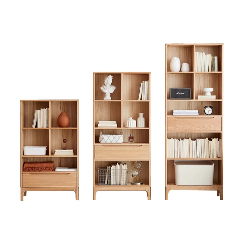 

Solid wood Nordic simple bookshelf, oak floor-to-ceiling glass door storage rack