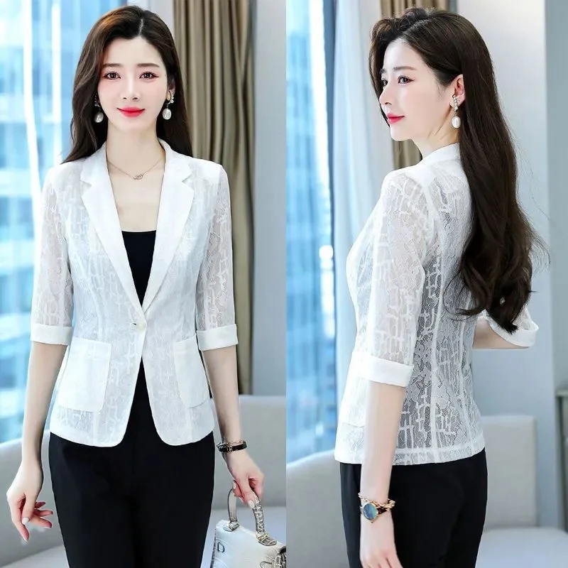 

Spring/Summer 2023 New Women Sunscreen Lace Small Suit Cropped Sleeve Temperament Thin Coat Slim Versatile Air-Conditioned Shirt