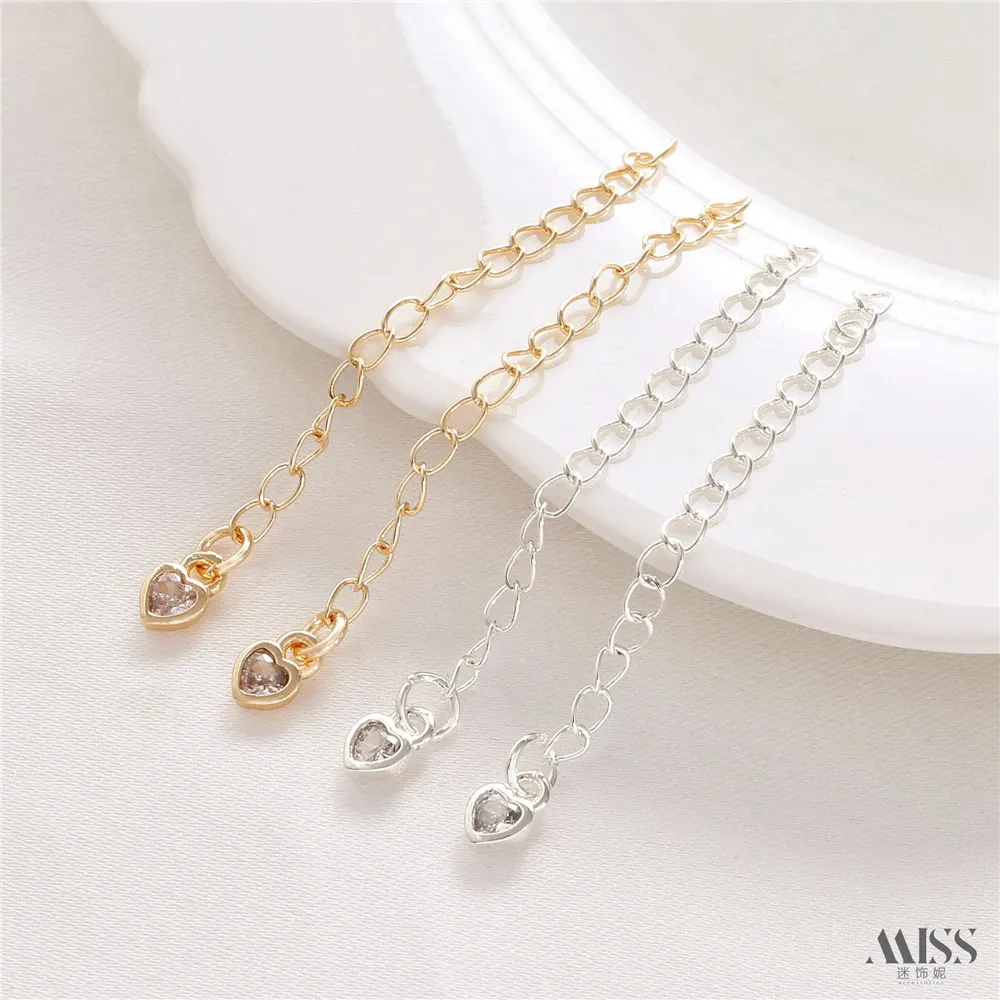 

14K Bag Gold Inlaid Zircon Love Peach Heart Extension Chain DIY Bracelet Necklace Jewelry Tail Chain Extension Accessories