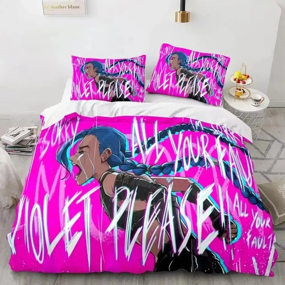 

Anime League of Legends Jinx Bedding Set Single Twin Full Queen King Size Bed Set Adult Kid Bedroom Duvetcover Sets Game Anime