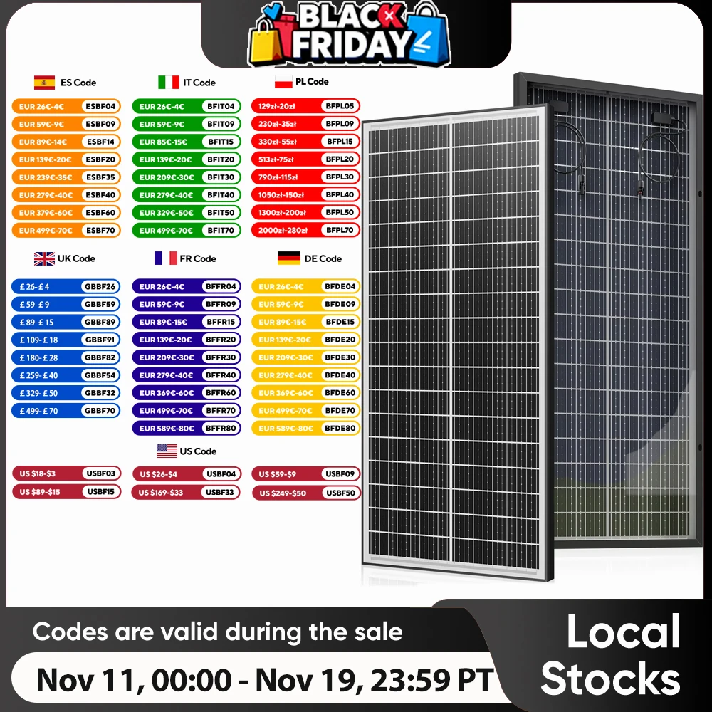 

WERCHTAY 100W 12V Double Sided Solar Panels Monocrystalline 25.5% High-Efficiency 18BB Cells PV Power for Home Rooftop Camping