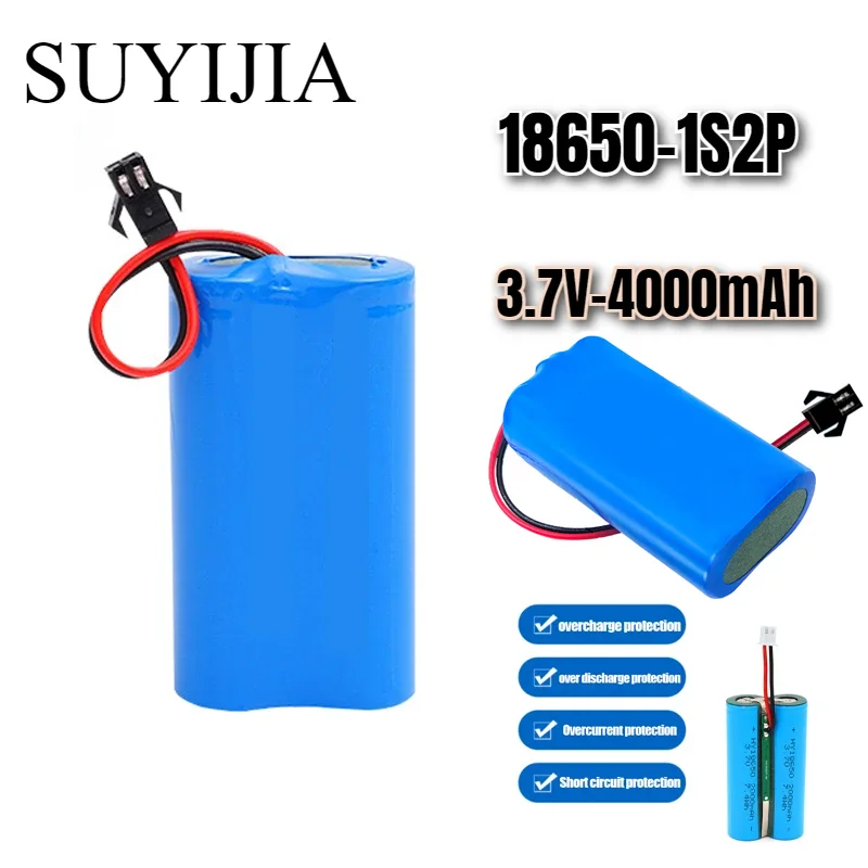 3.7V 4000mAh 1S2P 18650 Lithium Ion Rechargeable Battery 3.7V 4000mAh with PCB for Speakers Radios Headlights Toys Etc. 4.2V