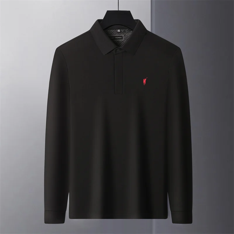 

Рубашка-поло, мужская осенне-зимняя футболка с длинными рукавами, вышитая логотипом маленькой лошади, базовая рубашка среднего и молодого возраста