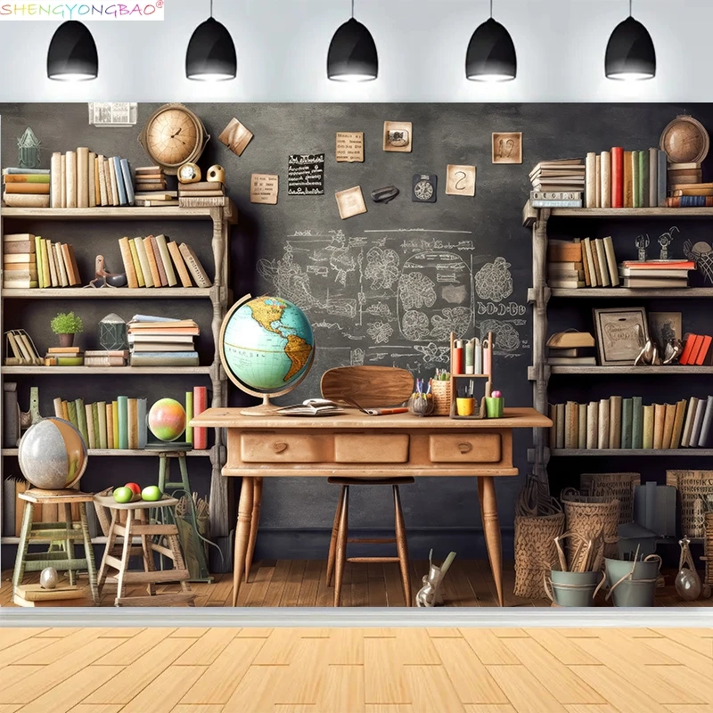 Bookshelf Photography Backdrops Props Library Furniture Bookcase Portrait Meeting Office Live Streaming Background JS-09