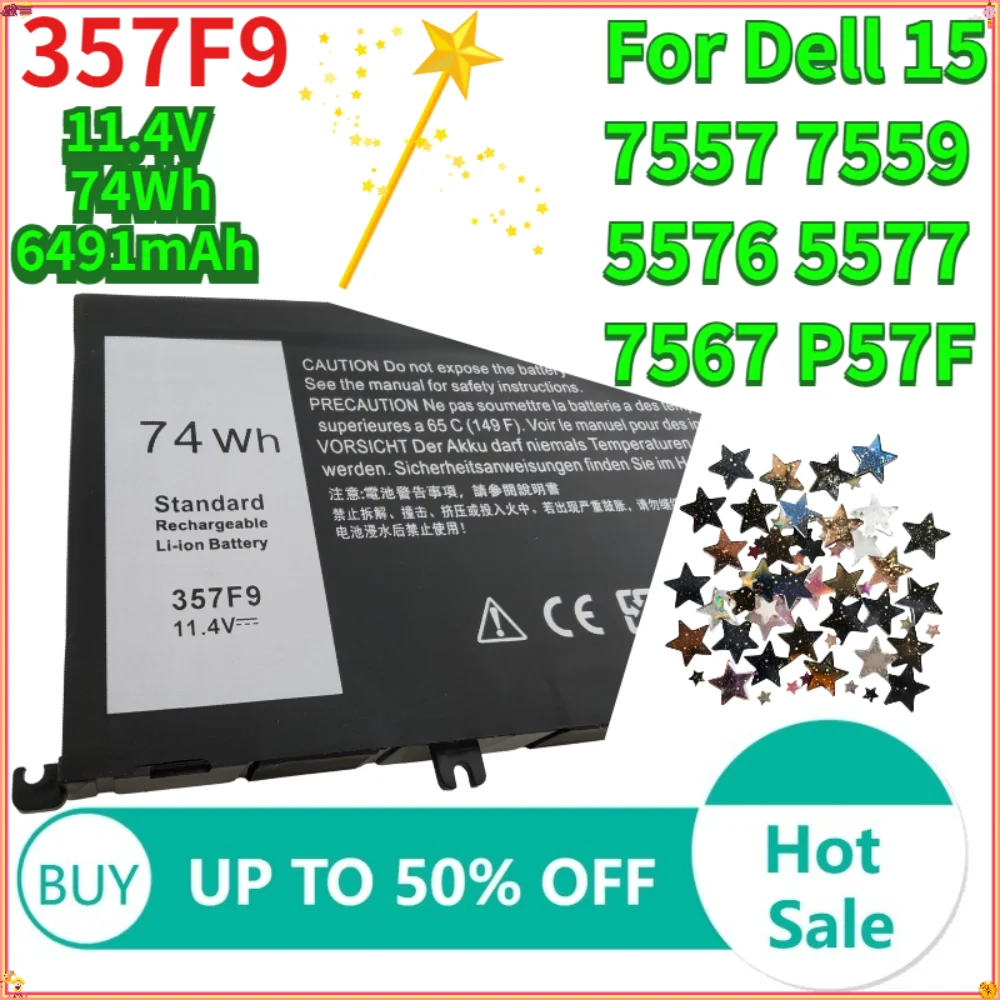 

11.4V 6491mAh 74Wh 357F9 Laptop Battery For Dell 15 7557 7559 5576 5577 7567 P57F 357F9