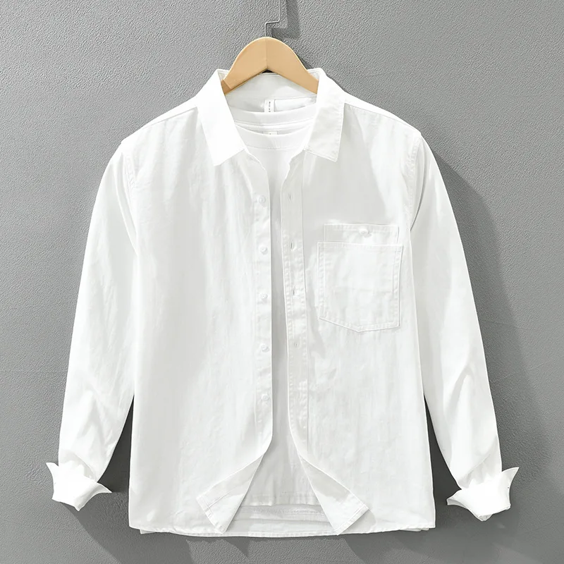 

Мужская рубашка с длинным рукавом в японском стиле, модная, универсальная, в литературном стиле, повседневная и свободного кроя.