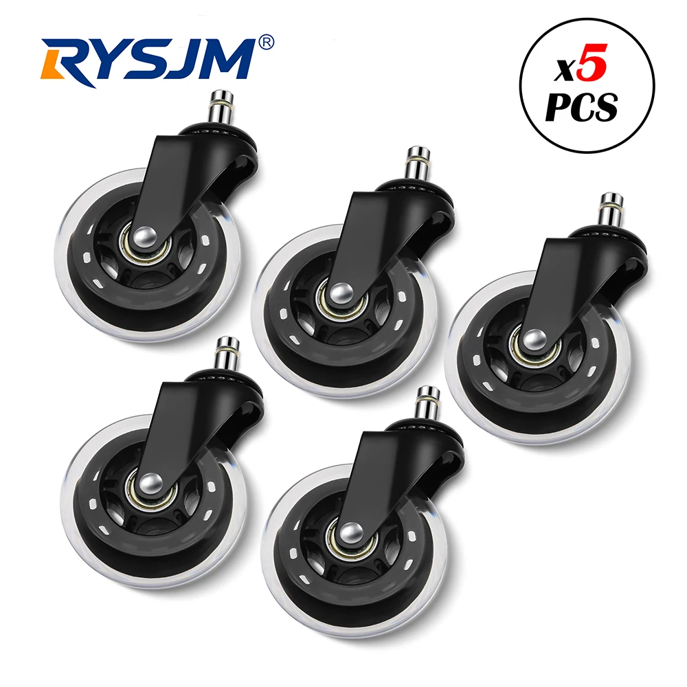 Ruedas giratorias de goma para silla de oficina, ruedas de repuesto de 3 pulgadas, estilo patín, suaves y seguras, 60KG, 1/5 Uds.