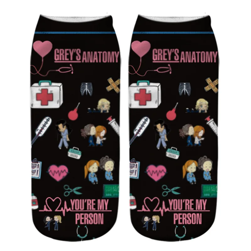 Doctor Nurse Print Grey\'s Anatomy Cotton Socks Casual Creative Breathable Soft Funny Novelty Low Tube happy Socks men fans gift