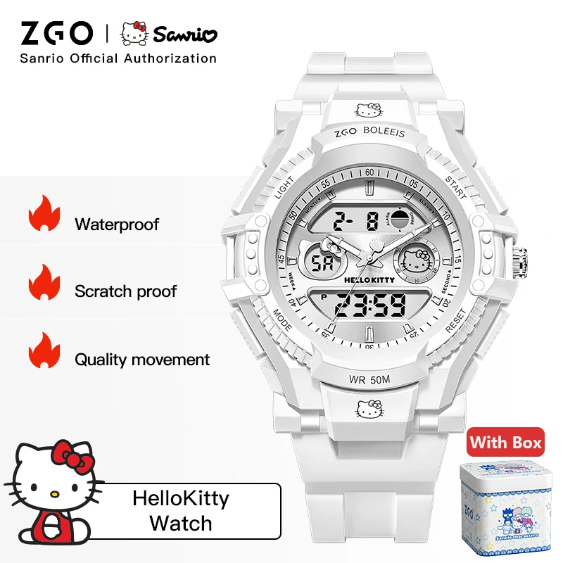 ZGO X Sanrio Hello Kitty Watch For Kids Primary School Student Wristwatch Waterproof Electronic Watches Middle School Girls 8391