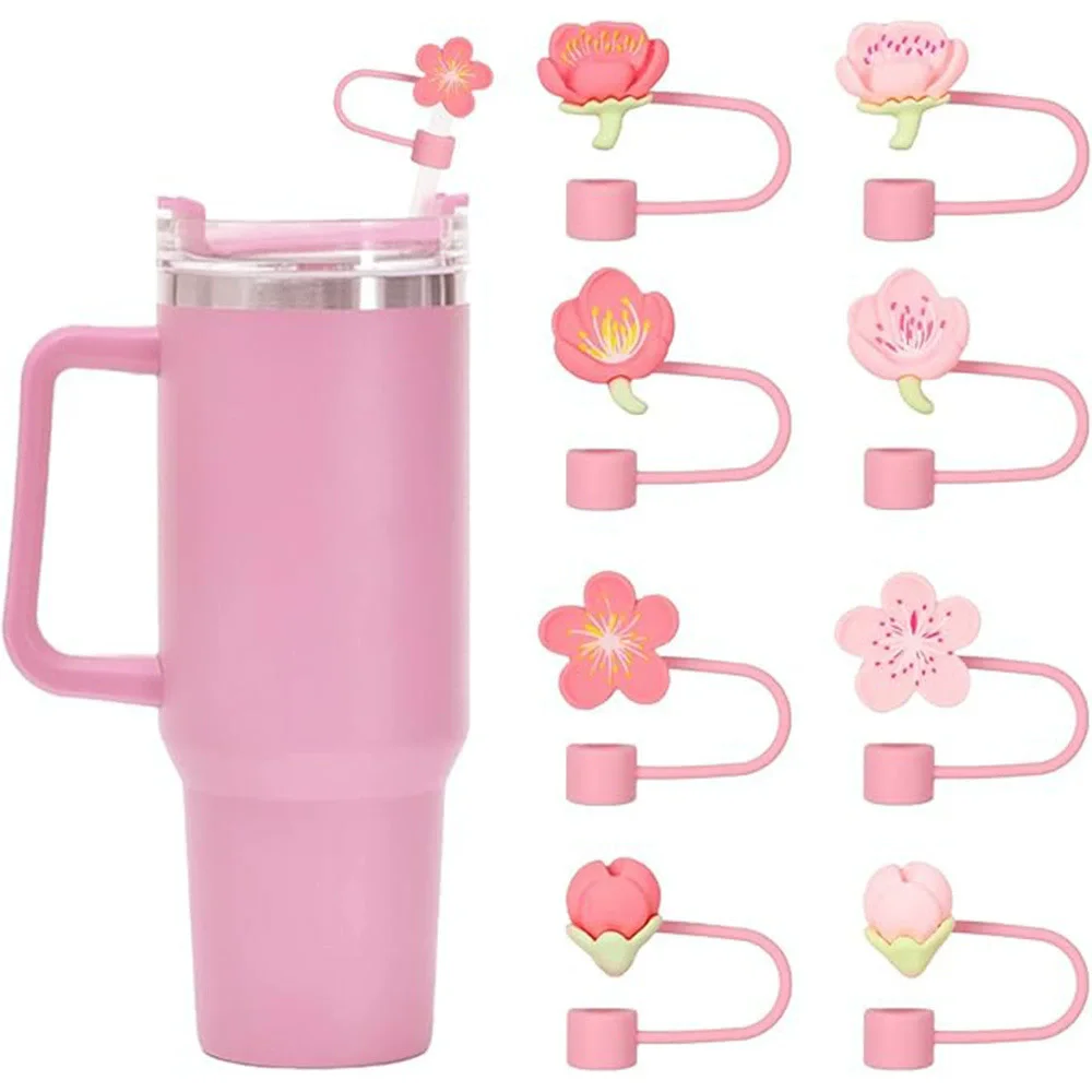 50-100pcs  Flower Straw Cover Cap 10mm 0.4in Silicone Straw Tips Lids Reusable Dust-Proof Straw Topper for Stanley Cup Party Dec