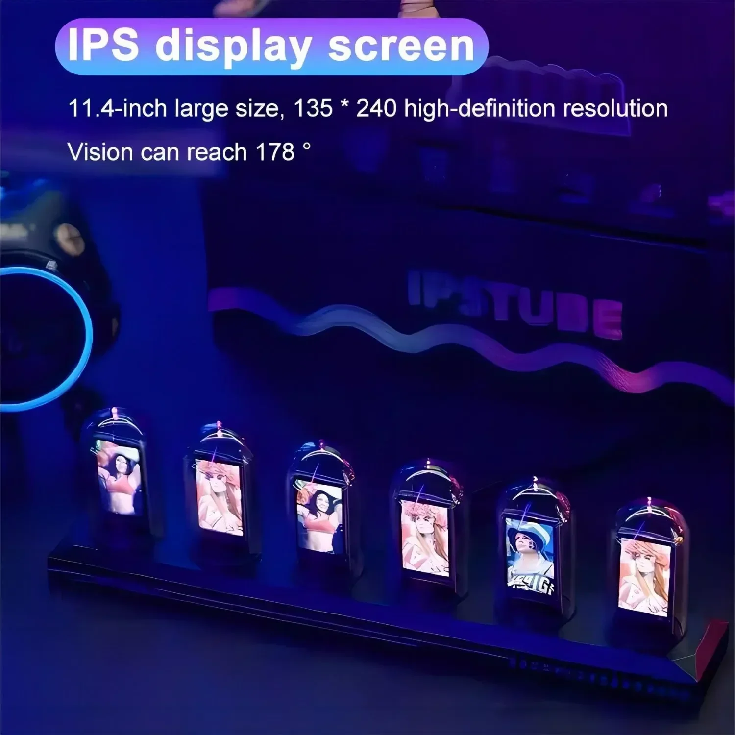 RGB Nixie Tube Clock LED Glows DIY Analog Digital IPS Color Screen Tube Night lights Gaming Desktop Home Decoration Gift Idea