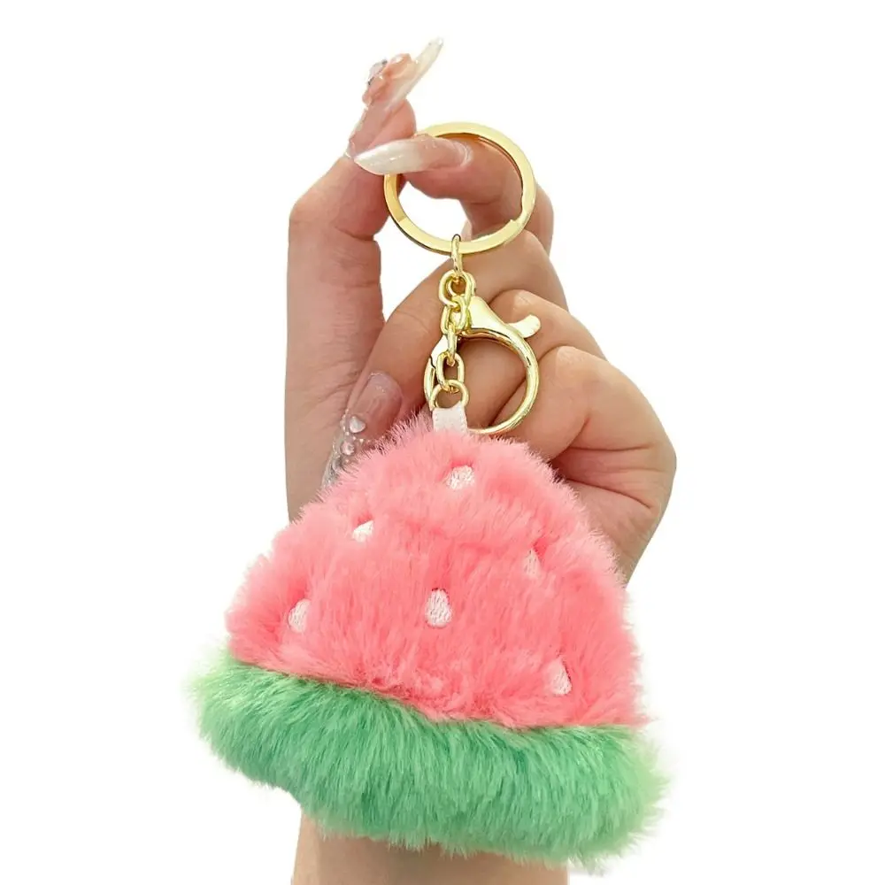 Backpack Pendant Fluffy Plush Fruit Keychain Soft Funny Plush Doll Key Ring Cute Cartoon Soft Peach Car Keychain Birthday Gift