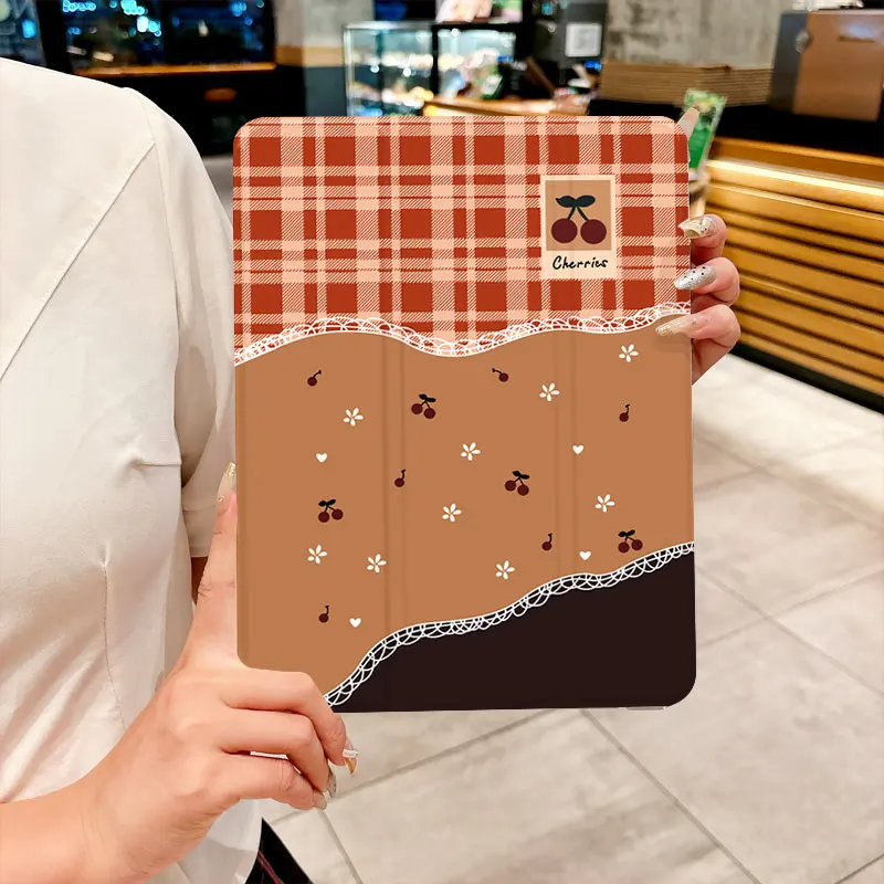 Cherry check pattern TABLET CASE FOR iPad pro 10/11-Inch 2020/6th/7th /8th /Air 3rd/Air 4th/9th gen/Air 5th Gen 2022/Air 11
