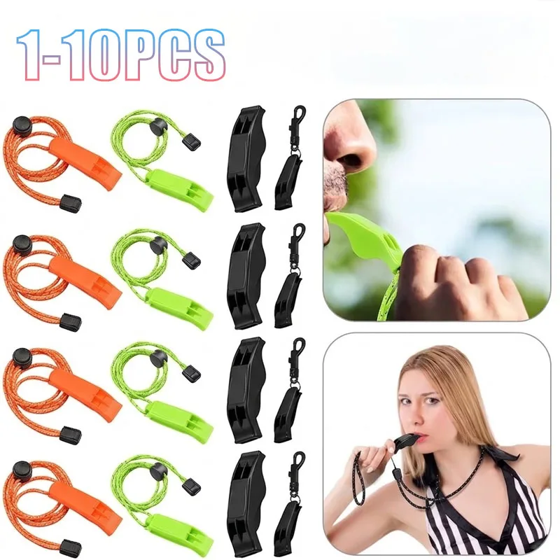 1-10pcs Rescue Whistle Super Loud Dual Tone Floating Waterproof with Reflective Lanyard for Swimming Rafting Canoe Life Vest