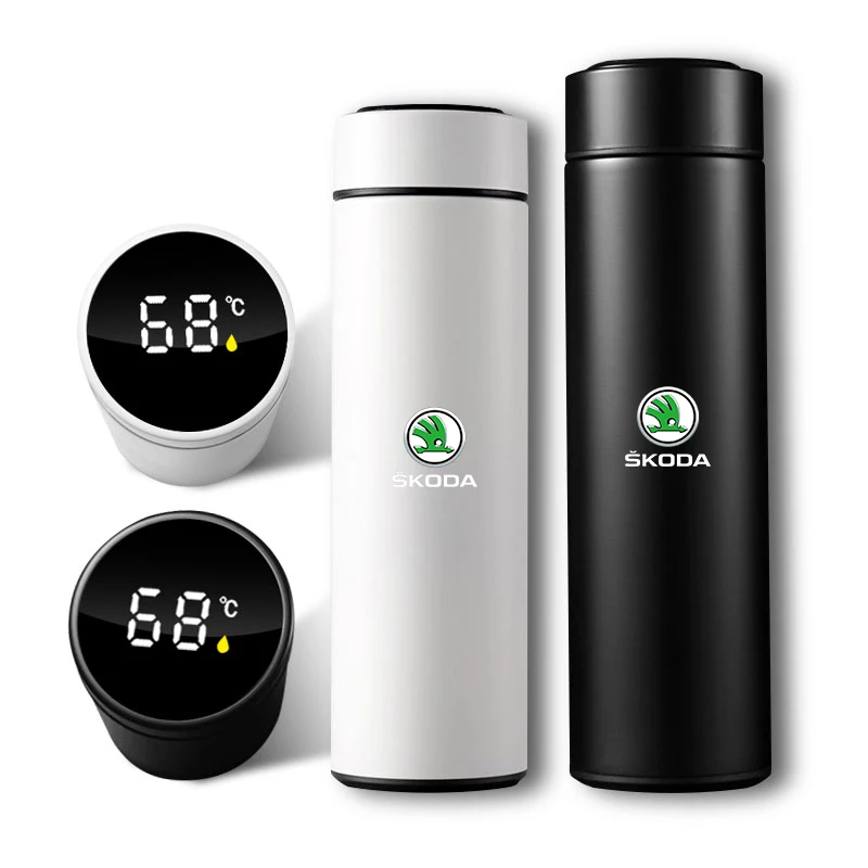 Car Smart Thermos Bottle With Temperature Display Coffee Cup For skoda OCTAVIA RS FABIA KAMIQ KAROQ KODIAQ RAPID SCALA SUPERB