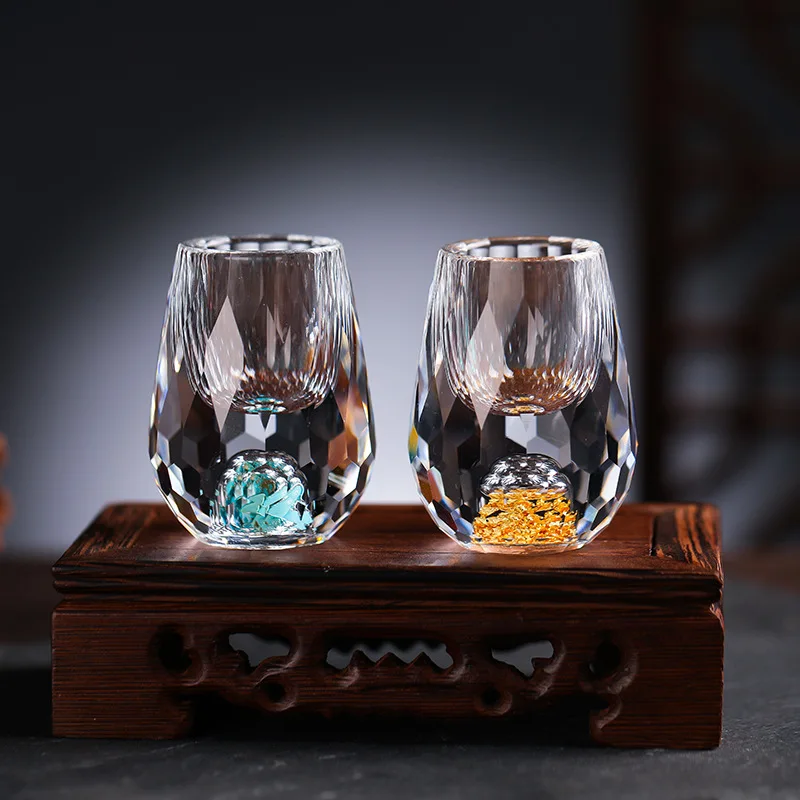 15ml Luxury Crystal Glass Vodka Sake Shochu Liqueur Double Bottom Gold Foil Glass Tea Cup High-end Gift Hard Liquor Cocktail kit