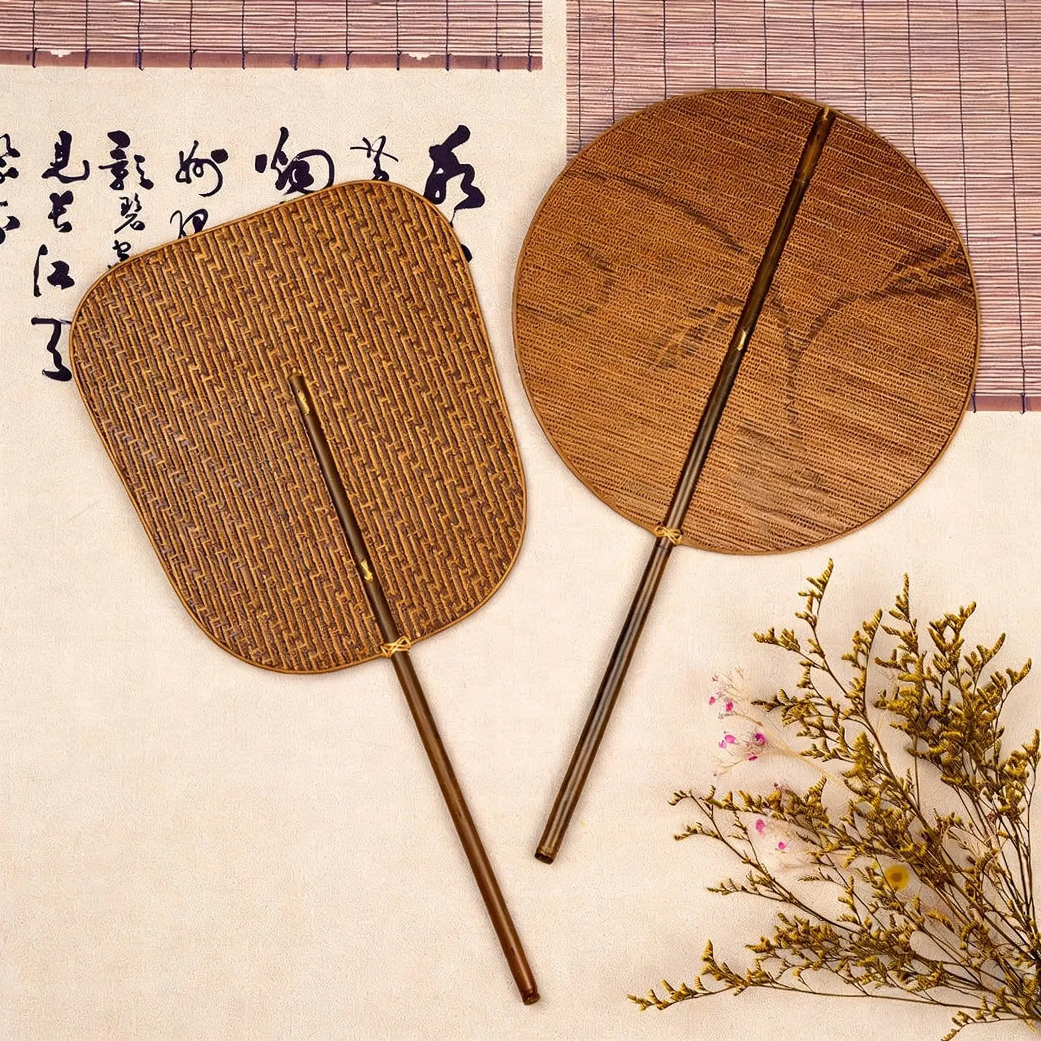 

Chinese Style Handmade Bamboo Large Lacquer Fan Summer Cooling Banana Leaf Fan Home Use Retro round Fan Miniature Fan Accessory