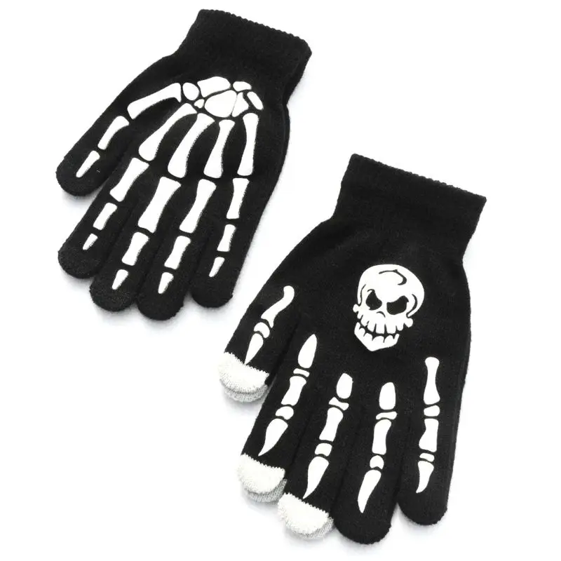 

Punk Halloween Skeleton Skull for Touch Screen Gloves Stretch Knitted Winter Warm Full Finger Mittens Non Slip Hand Warm