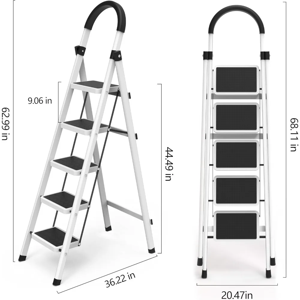 Taburete plegable de aluminio ligero con patadas antideslizantes anchas y mango acolchado para cocina, baño y uso doméstico