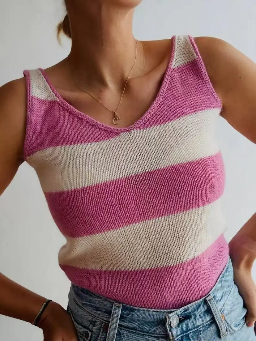 Summer hot fashion versatile slimming striped thin design sleeveless camisole vest base shirt color blocked